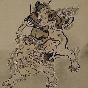 Japanese Silk Painting Shoki the Demon Slayer, 19th C