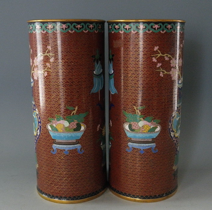 Pair Cloisonne Gold Gilt Chinese Hat Stand Vases