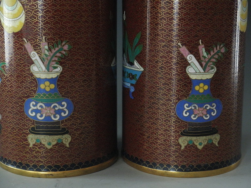 Pair Cloisonne Gold Gilt Chinese Hat Stand Vases