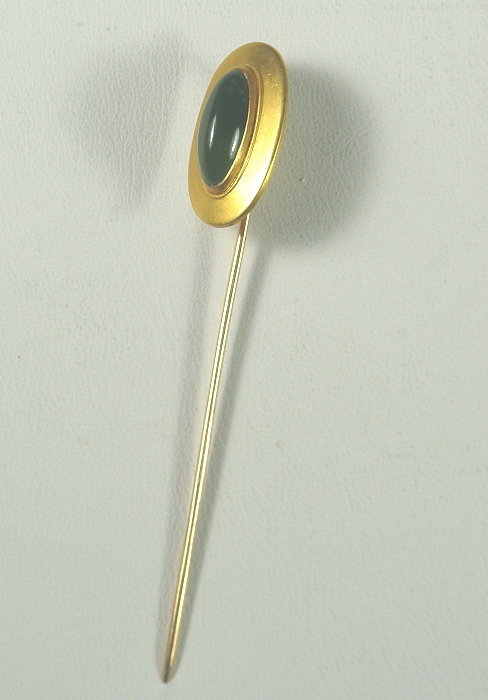 Antique 18K Gold Apple Green Jadeite Jade Stick Pin
