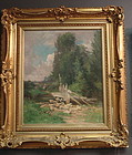Oil Painting French Landscape by Edouard Pail, 19th C