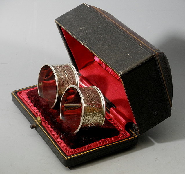 English Sterling silver Bright Cut Napkin Rings, 1904