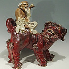 Chinese Shiwan Mudman Immortal Riding Foo Lion Dog
