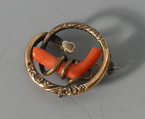 Antique Victorian Gold and Red Branch Coral Pin