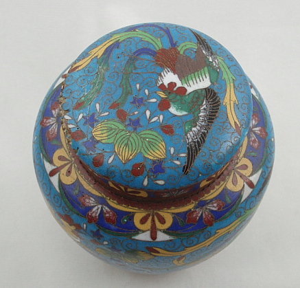 Chinese Cloisonne Tea Caddy Jar with Roosters, 19th C
