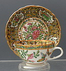 Chinese Rose Medallion Black Fluted Butterfly Cup Saucer 19 C