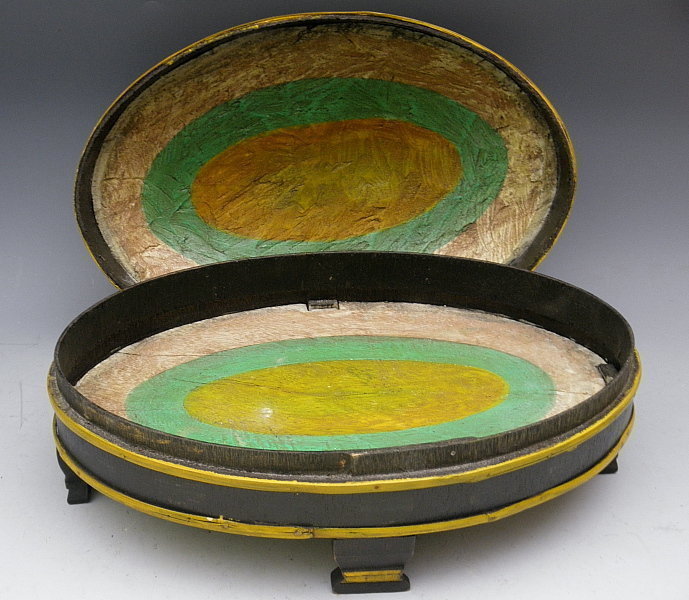 Painted Oval Wooden Box with Domed Lid and Feet