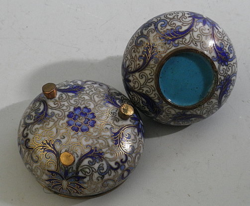 Chinese Cloisonne Blue White Salt and Pepper Set, Qing