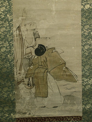 Japanese Scroll Painting Men Watching Moon, Late Edo