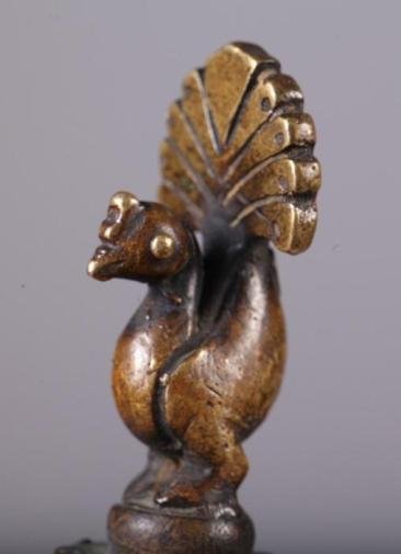 Antique Hindu Indian Peacock Kankavati Bronze Kumkum Box Container