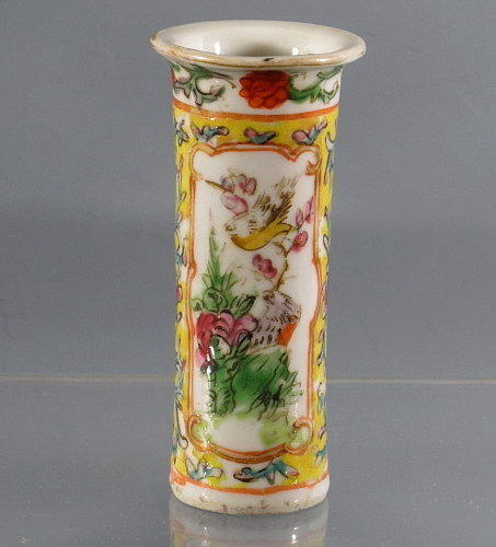 Miniature Chinese Porcelain Famille Jaune Sleeve Vase, 19th C