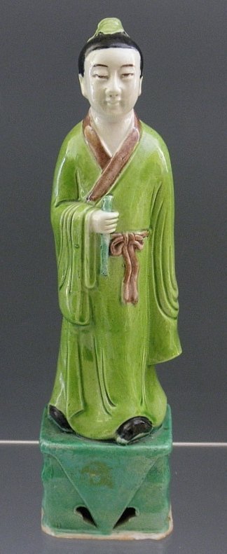 Tall Chinese Sancai Porcelain Man Scholar Male Figure Statue Lohan