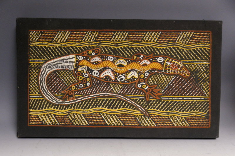 Aboriginal Art Ochre Painting Lizard with Snake by Timaepatua