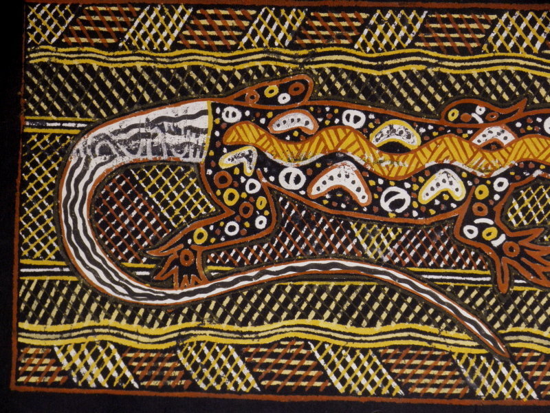 Aboriginal Art Ochre Painting Lizard with Snake by Timaepatua