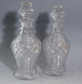 Rare Pair of Antique Anglo Irish Cut Crystal Decanters, 200 Years Old