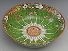 Chinese Export Porcelain Cabbage Leaf Center Bowl with Butterflies