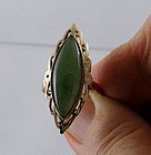 Large Green Jade Jadeite Marquise Cut 14 Kt Gold Cocktail Ring
