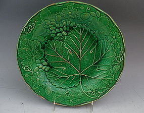 Antique Green Majolica Plate by Wardle, England 1880