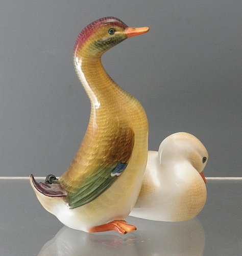 Herend Porcelain Natural Pair of Ducks Figurine, Hungary