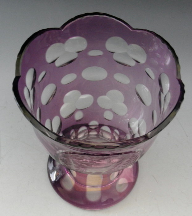 Antique Purple Bohemian Crystal Art Glass Etched Deer Scene Vase