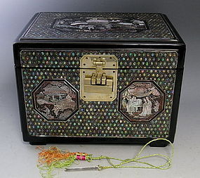 Inlaid Mother of Pearl Black Lacquer Korean Document Treasure Box