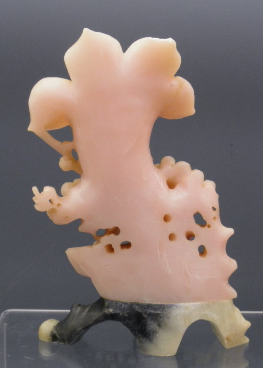 Chinese Pale Pink Soapstone Carving Lily with Bird