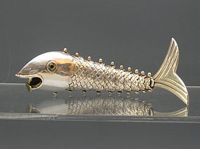 Rare Large Heavy Sterling Silver Articulated Fish Bottle Opener