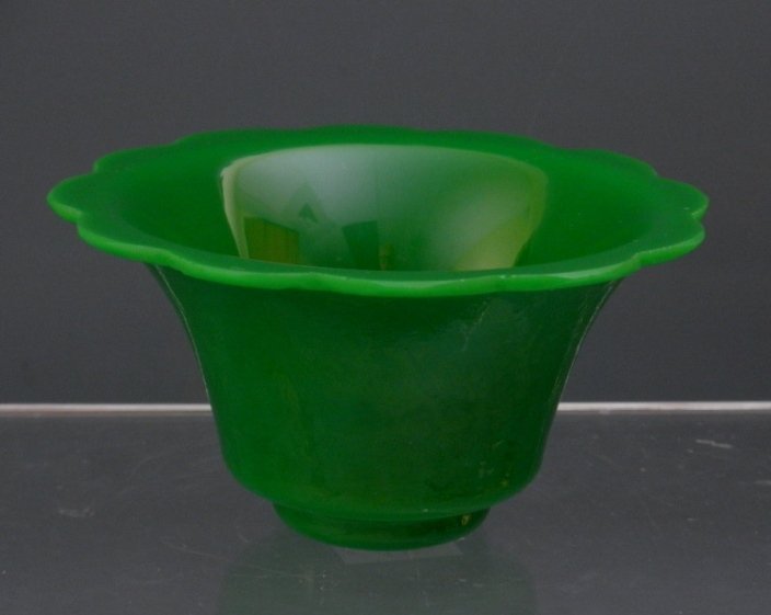 Old Chinese Jadeite Jade Green Peking Glass Bowl, 19th C