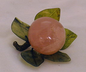 Vintage Chinese Green Jade and Rose Quartz Persimmon Fruit
