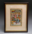 Miniature Framed Persian Mughal Court Scene Painting on Marble