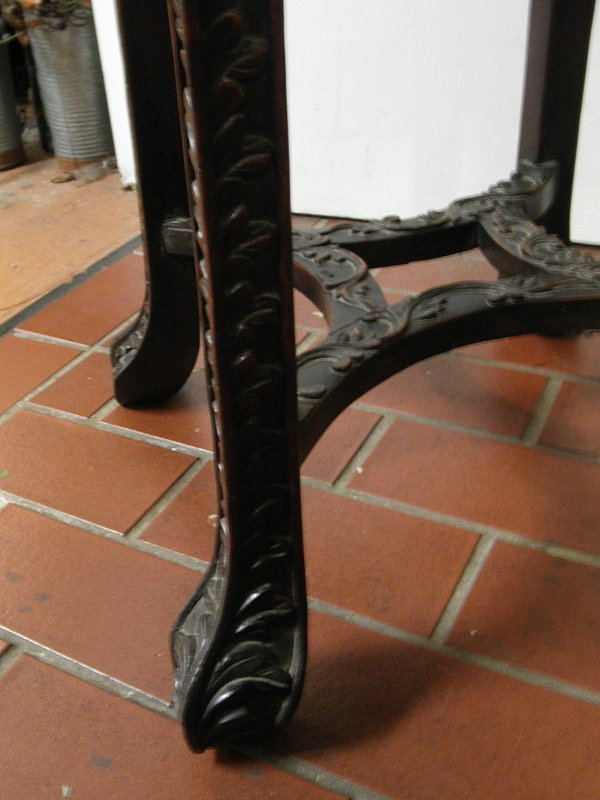 Chinese Rosewood Carved Wood Plant Stand with Marble Inset, 19th C
