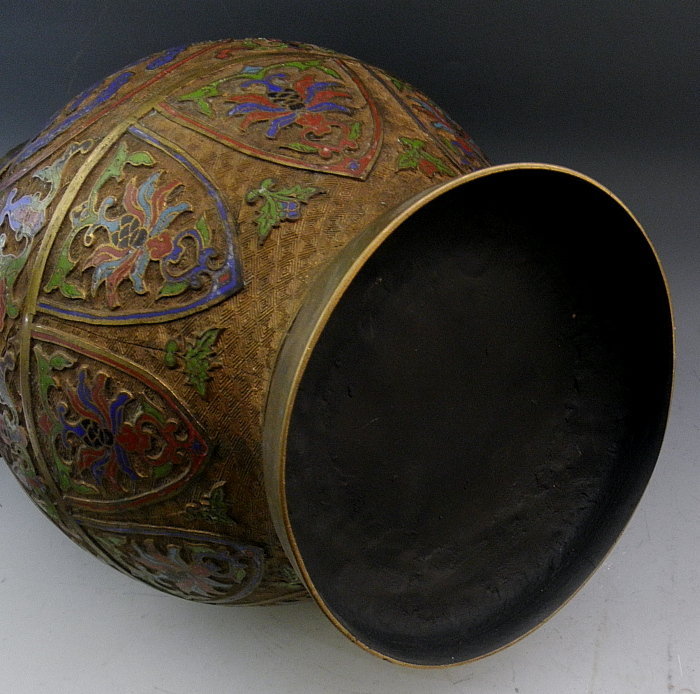 Large Antique Japanese Champleve Bronze Urn Vase with Gold Gilt