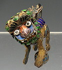 Antique Chinese Silver Gold Gilt Enamel Foo Dog with Ball