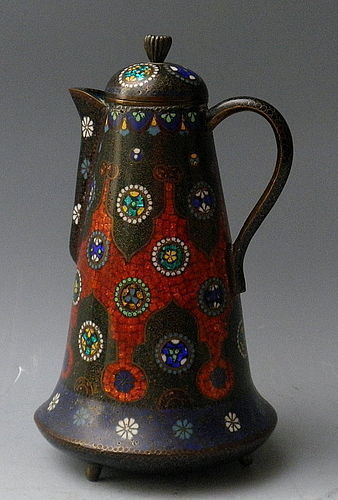 Tall Cloisonne Enamel and Embossed Foil Ginbari Winepot Teapot