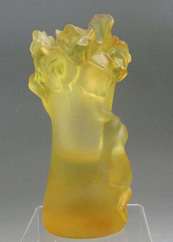 French Pate De Verre Art Deco Crystal Vase w/ Nude and Iris, Roubleff