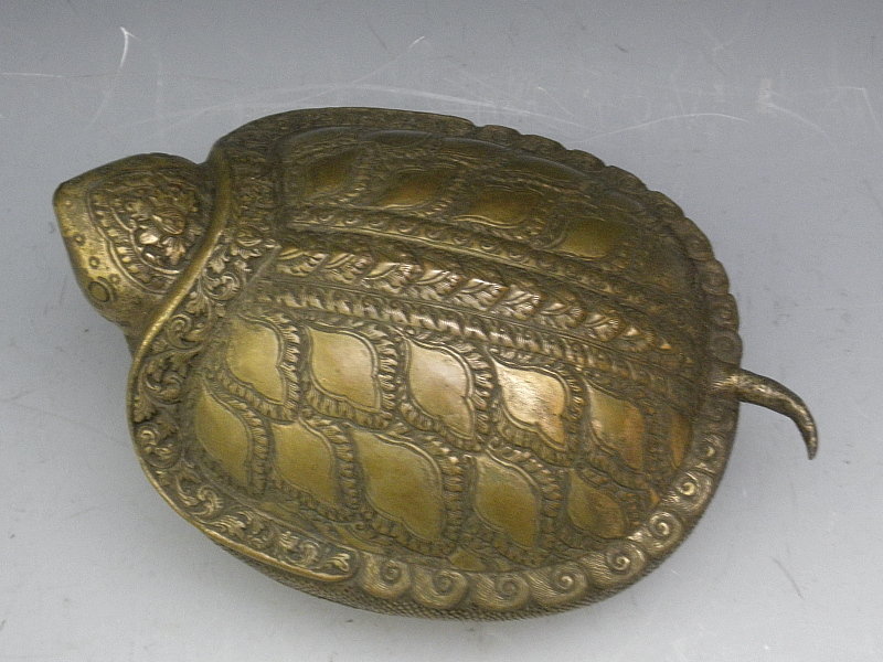 Very Large Antique Cambodian Repousse Turtle Betel Nut Box Container