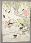 Japanese Children Playing Woodblock Print by Keisai Eisen, Late Edo