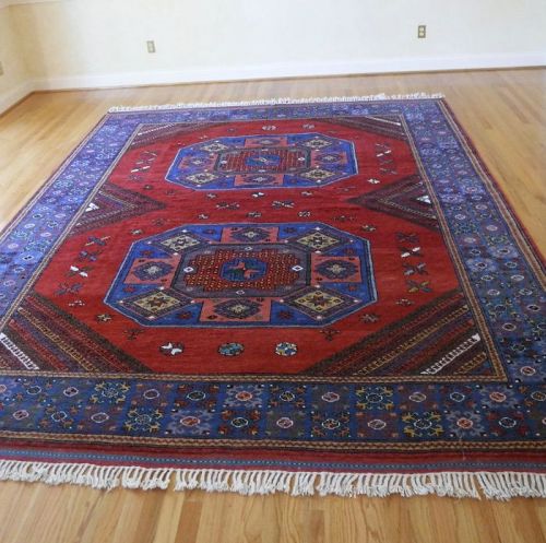 Turkish Dobag Winter Wool Hand Woven Rug Natural Dyes Red Ground