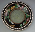 Late 19th C Cloisonne and Jade Stone Dish, Marked