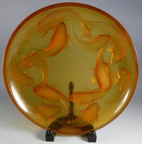 1920 French Lalique Martigues Coy Fish Art Glass Bowl No. 377