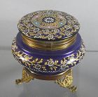 Moser Cobalt Glass Footed Round Hinged Box With Ormolu Mounts