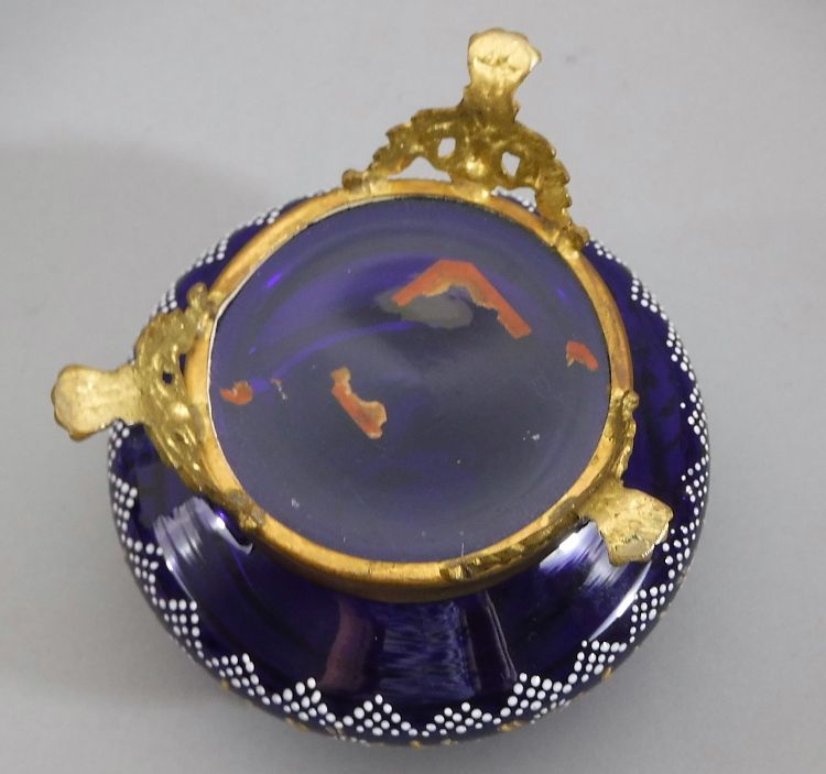 Moser Cobalt Glass Footed Round Hinged Box With Ormolu Mounts