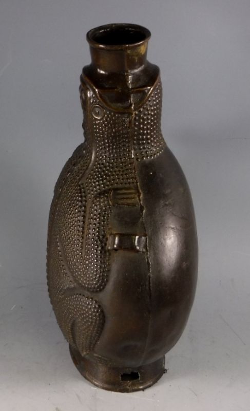 Large 19th C Chinese Tibetan Bronze Frog Vessel Vase