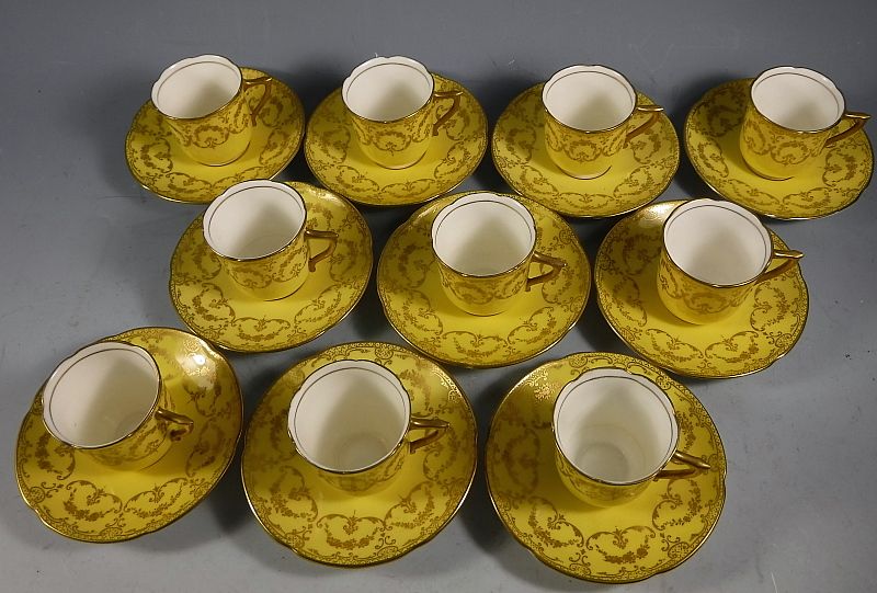 Royal Doulton Yellow and Gold Demitasse Bone China Cup and Saucers
