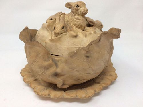 Antique Rabbit Caneware Game Dish Tureen by Egmondville Pottery