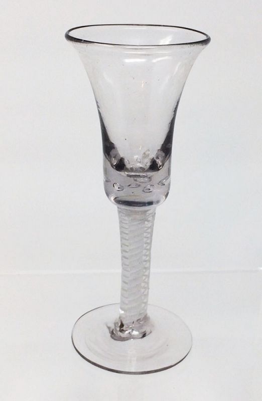 18th C English Cotton Twist Crystal Wine Glass or Goblet Bell Bowl