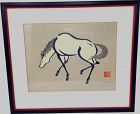 Japanese Horse Facing Left Woodblock Print by Yoshijiro