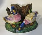 RARE English Majolica Duck Group Figurine Spill Vase