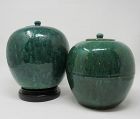 Antique Pair of Chinese Monochrome Green Glazed Ginger Jars
