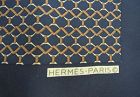 Vintage Men's Hermes-Paris France Silk Pocket Scarf in Blue and Golds
